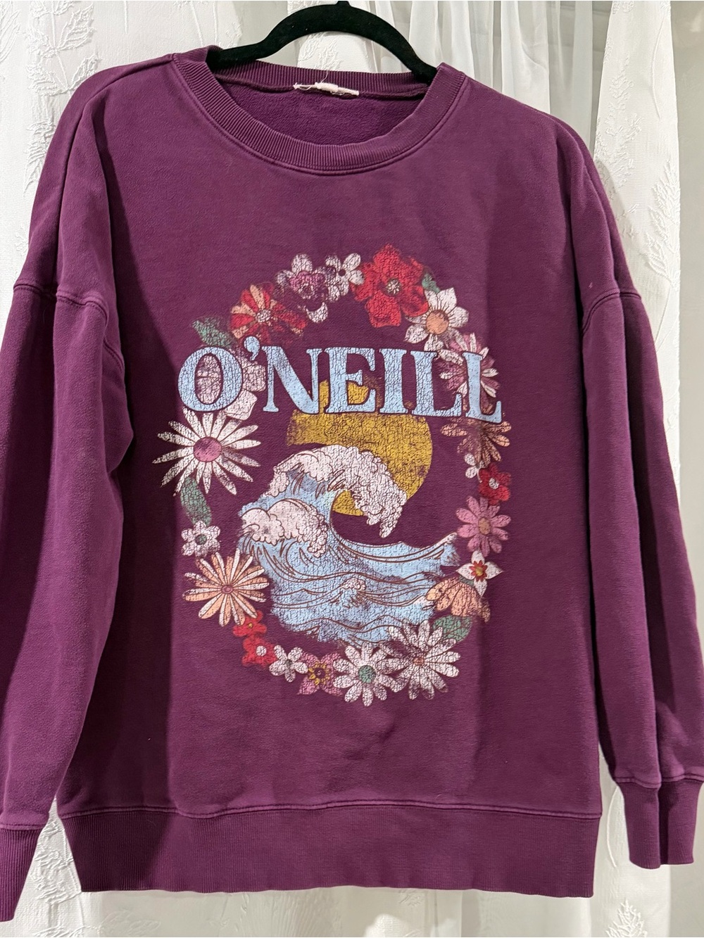 O'Neill Plum Graphic Crewneck Sweatshirt with Floral Accent